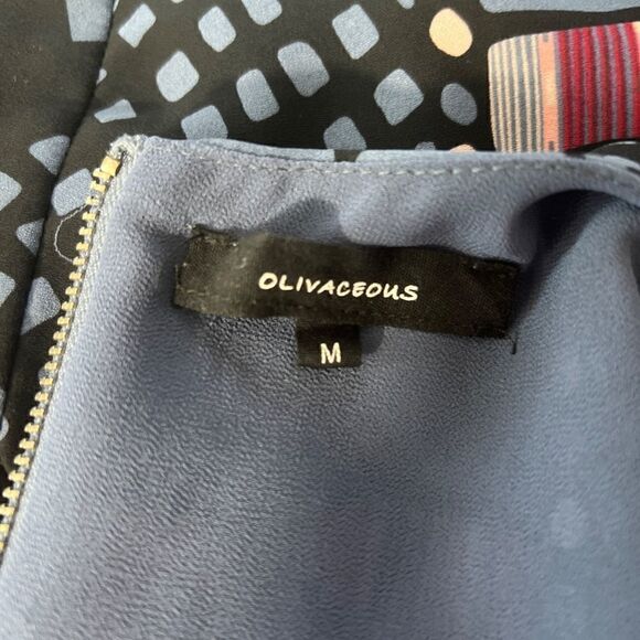 Olivaceous Blue Print Scalloped Raw Hem Shift Dress Size M - Picture 6 of 6